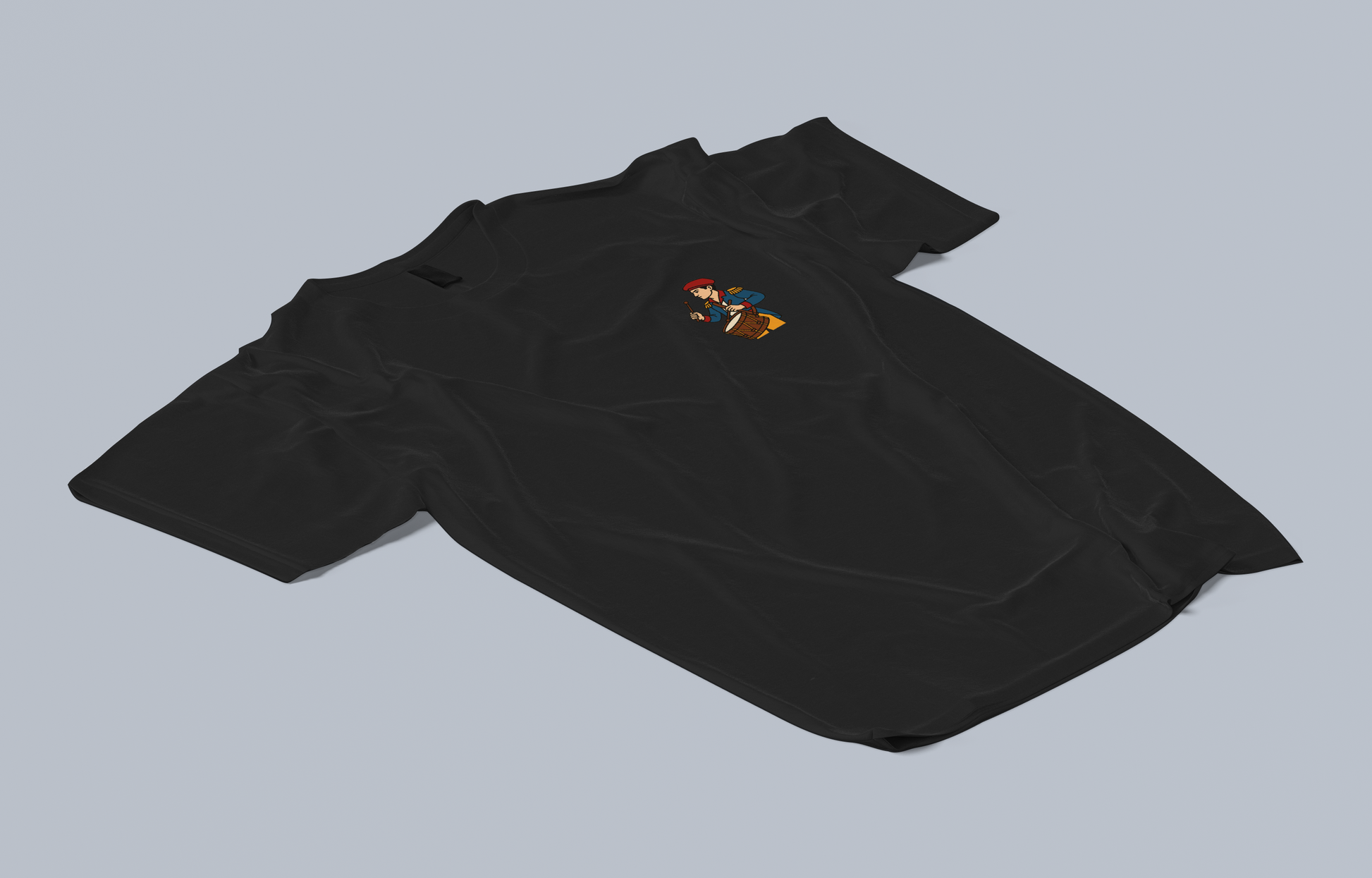 black t-shirt with drummer