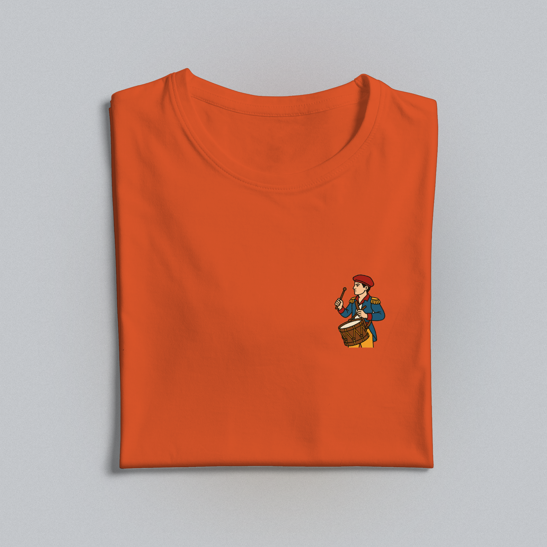 Orange t-shirt with drummer