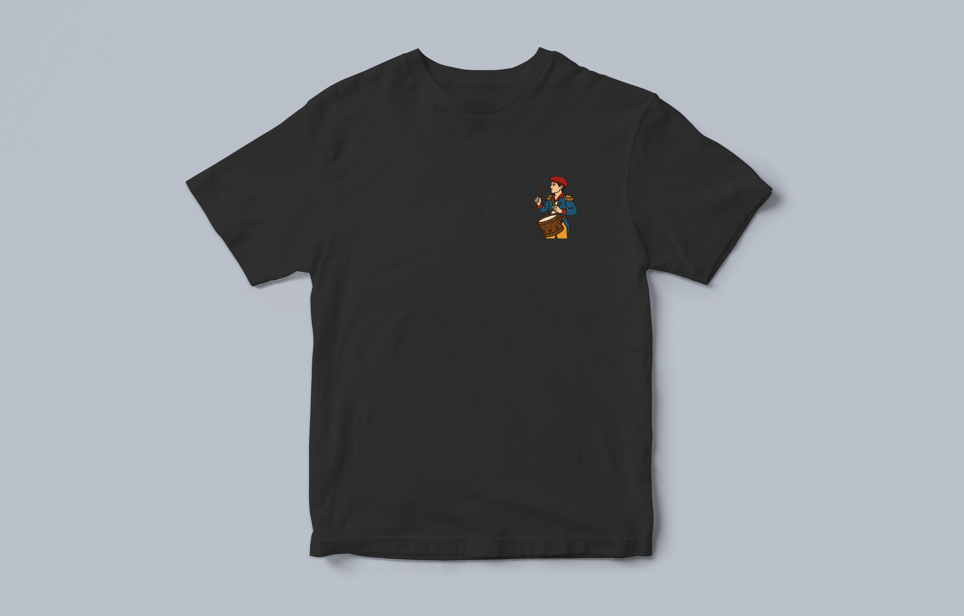 black t-shirt with drummer