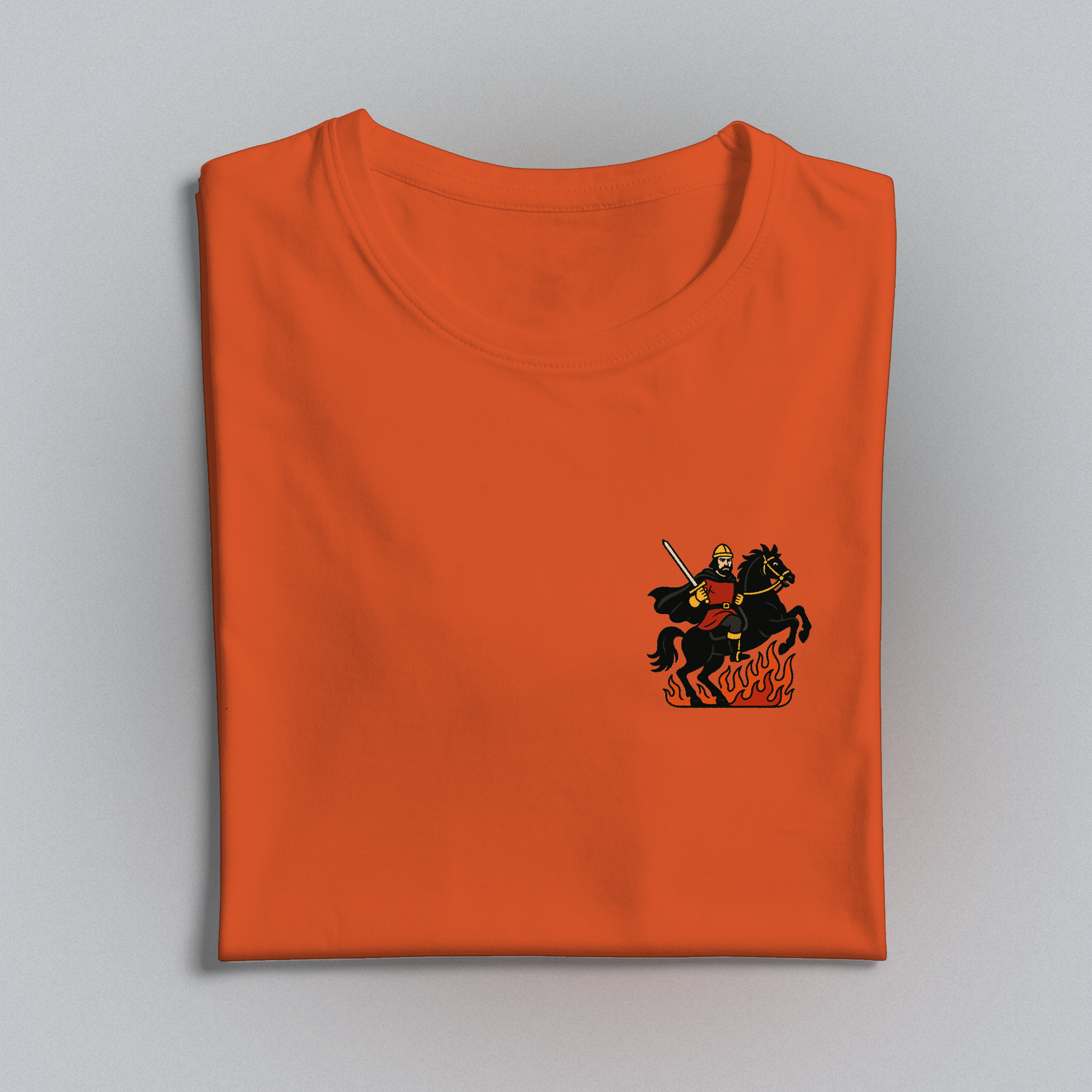 Orange t-shirt with knight