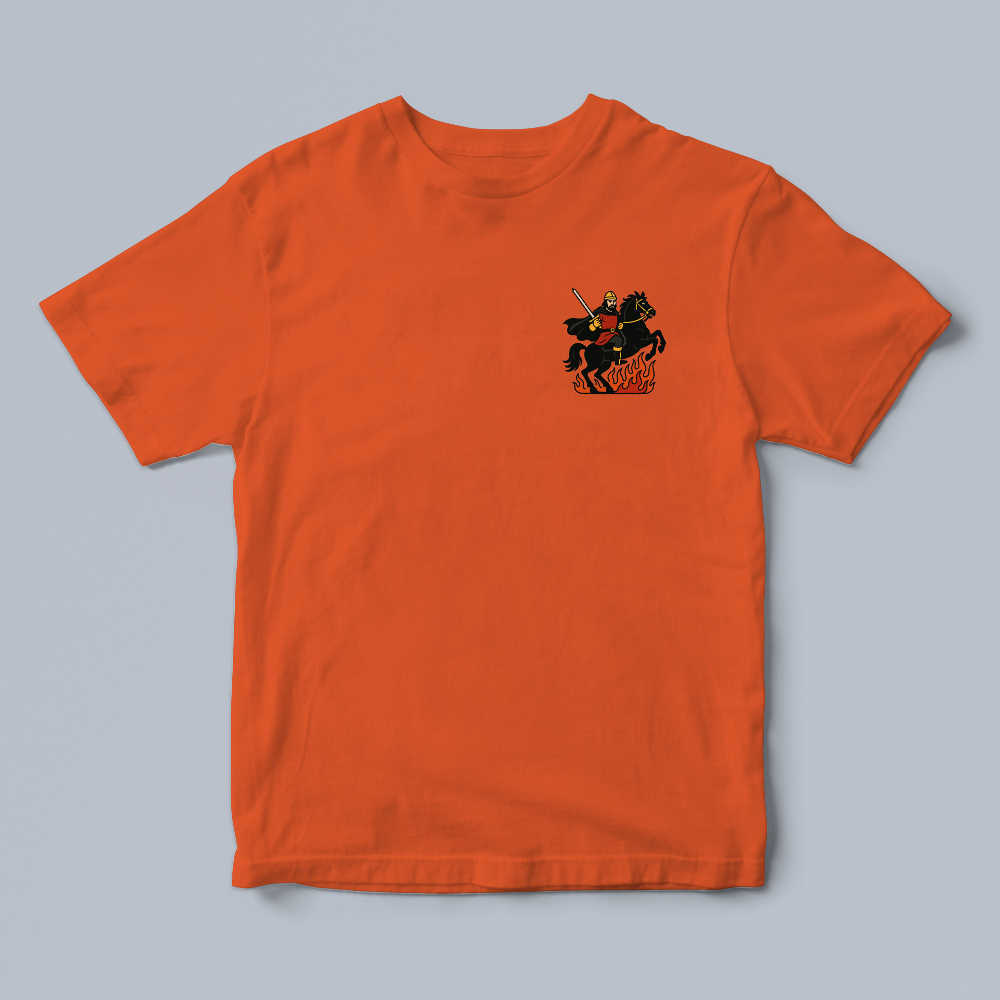 Orange t-shirt with knight