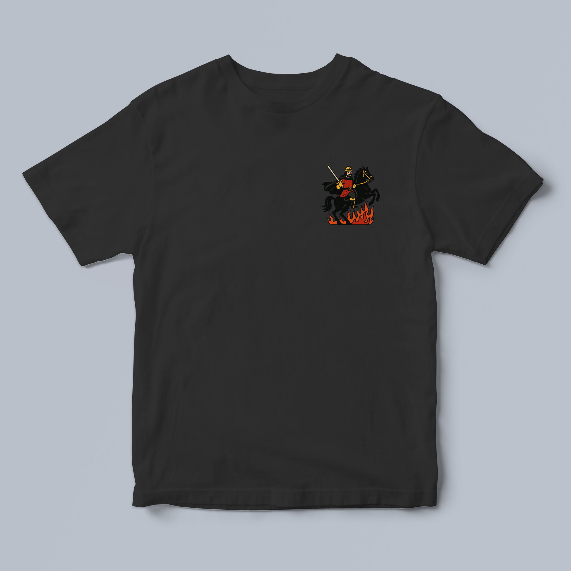 Black t-shirt with knight