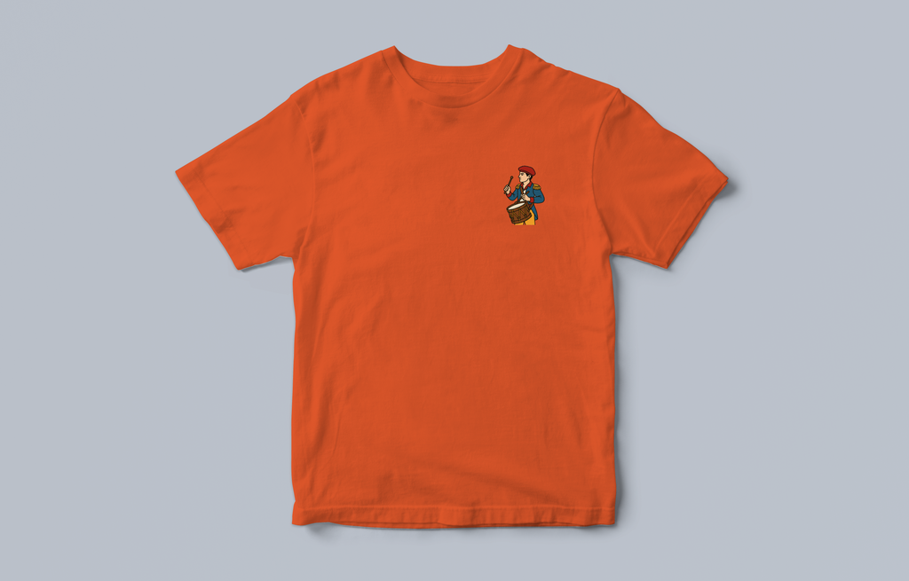 Orange t-shirt with drummer