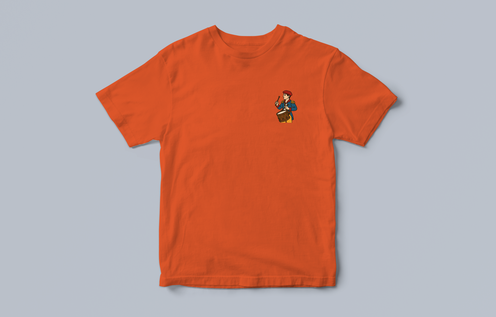 Orange t-shirt with drummer